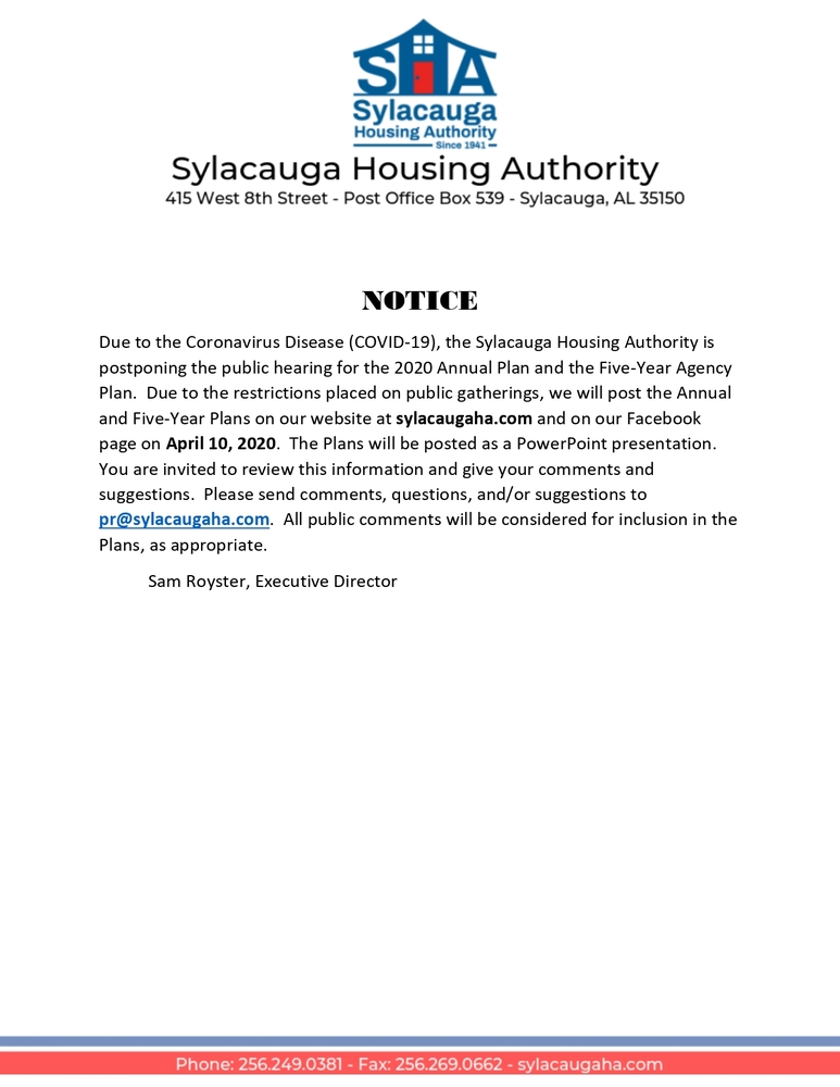 Rescheduling of Public Hearing Notice